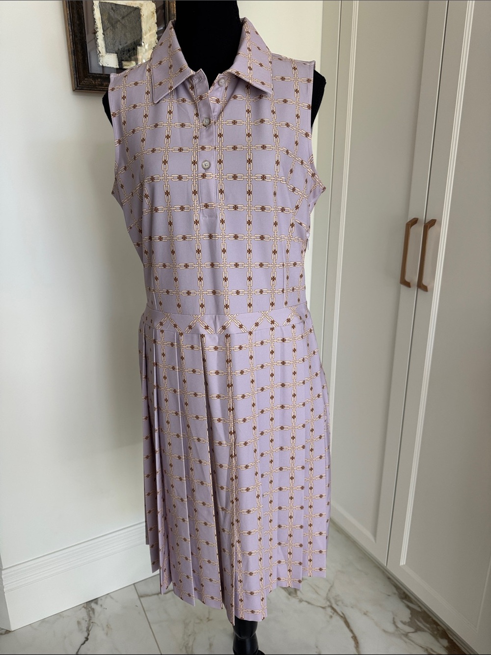 Tory Burch Lavender Sleeveless Collared Midi Dress with Gold Motif - Picture 2 of 6